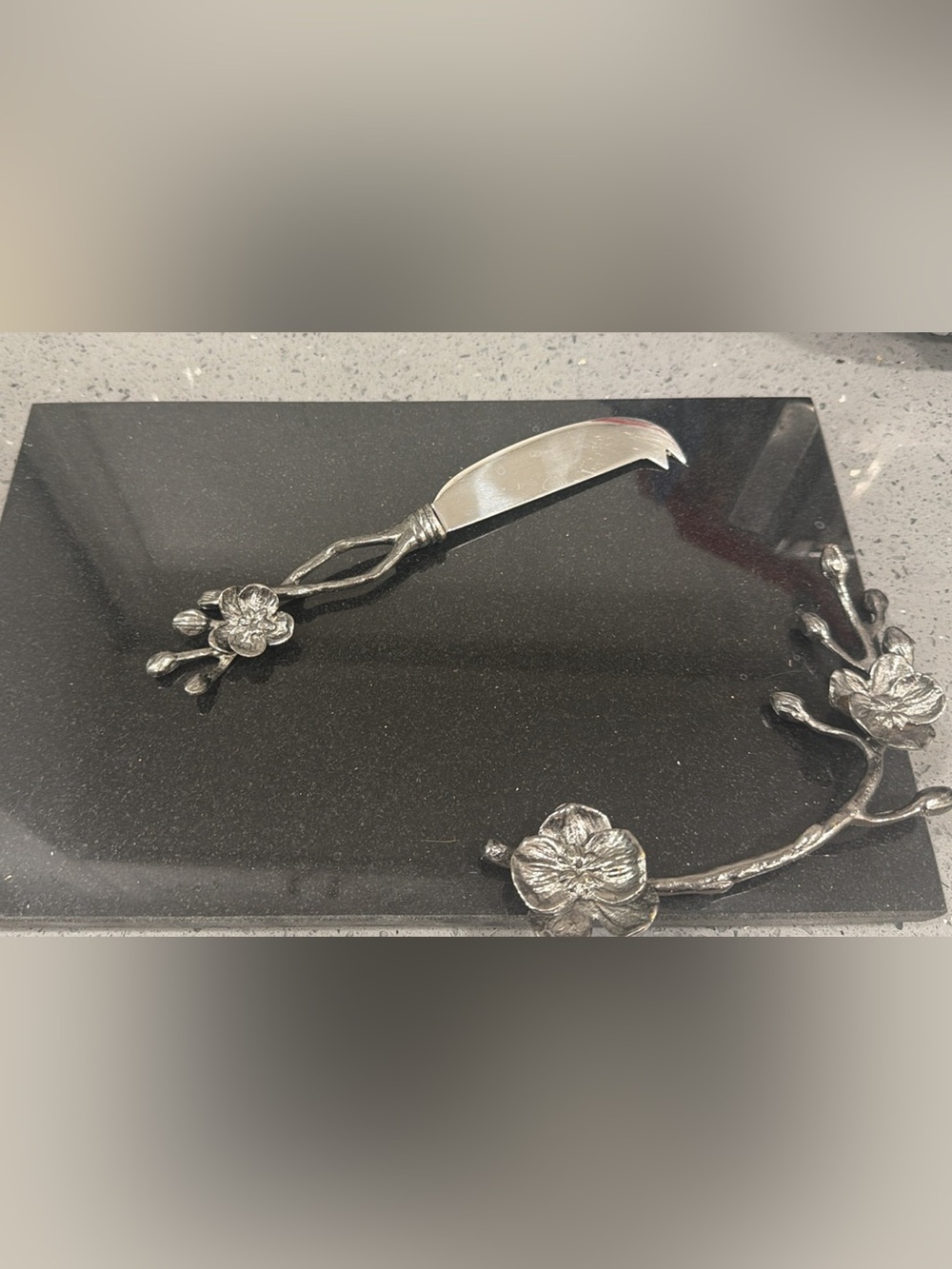 Michael Aram Silver Floral Cheese Knife and Serving Board
